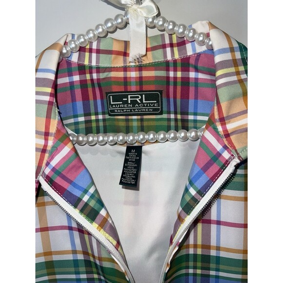 Lauren Ralph Lauren Active Colorful Plaid Retro Y2K Preppy Zip Windbreaker Sz M - Picture 1 of 7